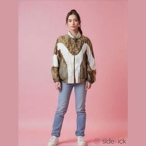 🌐 ACTIVE FRONTIER vintage gold nylon bomber track jacket XLtetro 80s 90s swishy